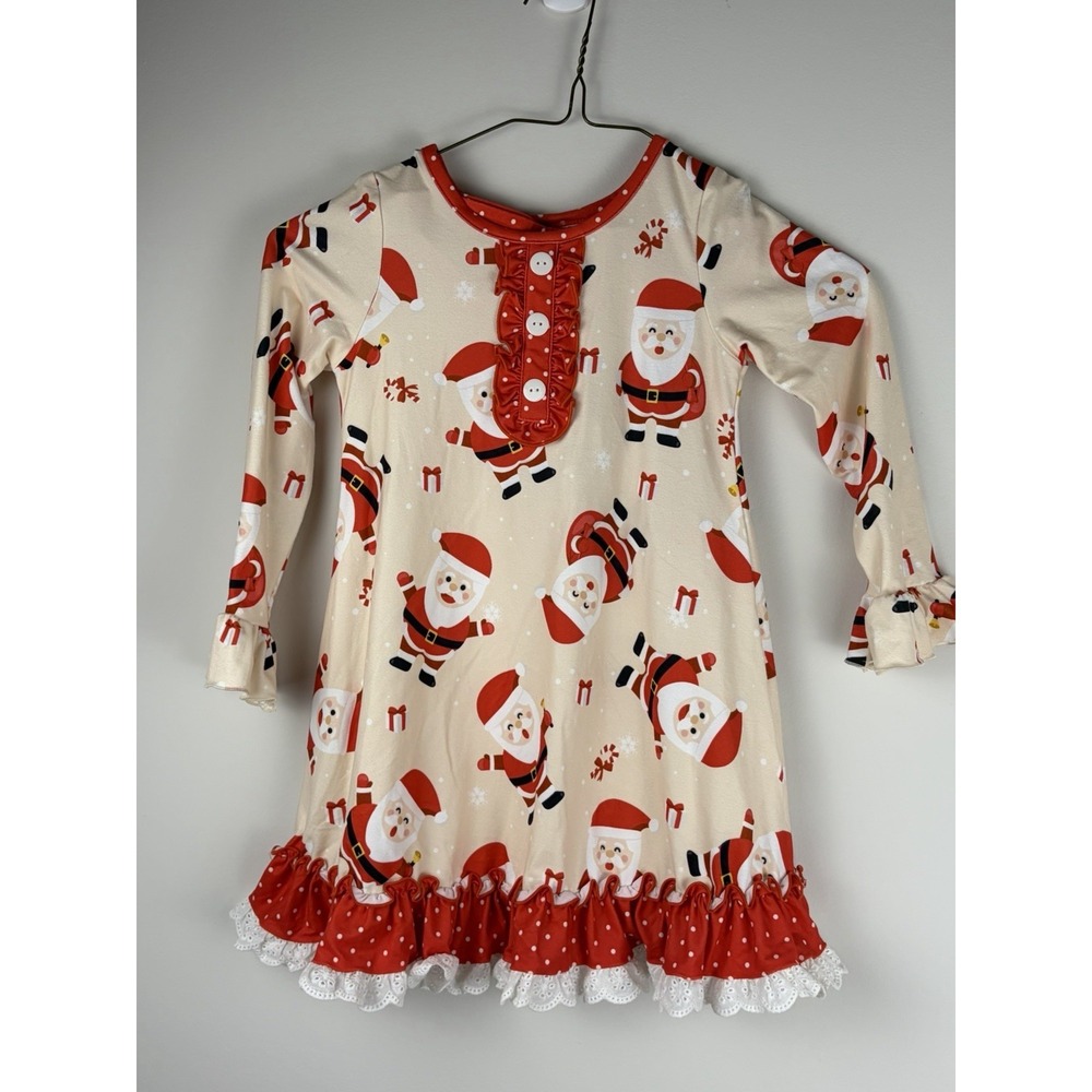 Oopsie Daisy Dress With Santa Claus Print & Ruffled Hem & Bloomers 4T